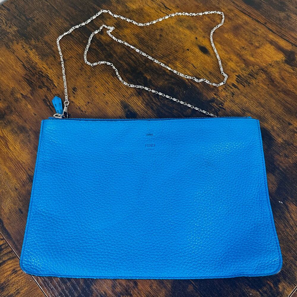 Fendi‎ Selleria Blue Leather Clutch Bag